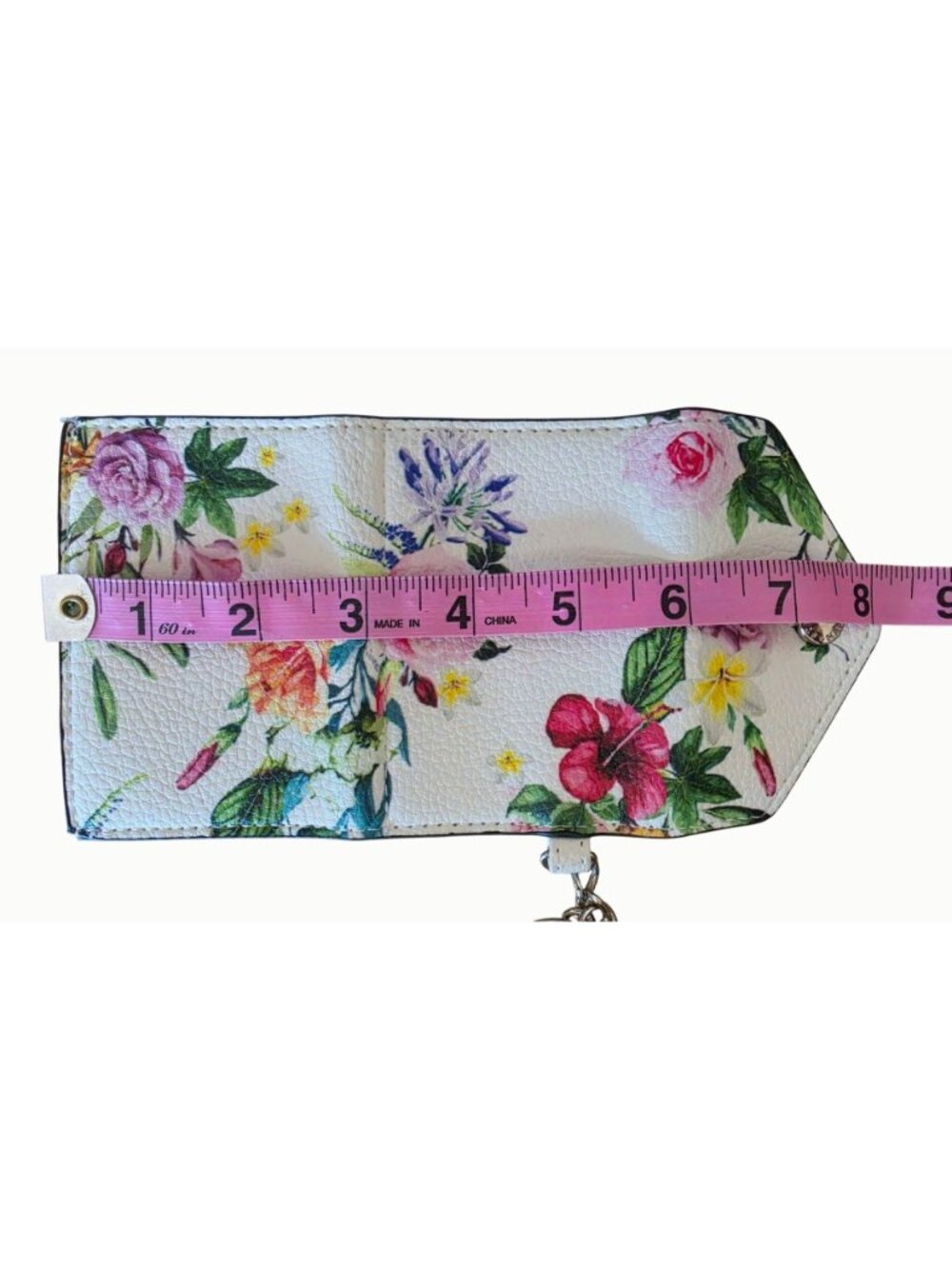 Steve Madden Floral Mini Wallet Keychain Card Holder – Snap Closure, Cream Multi - Picture 8 of 8